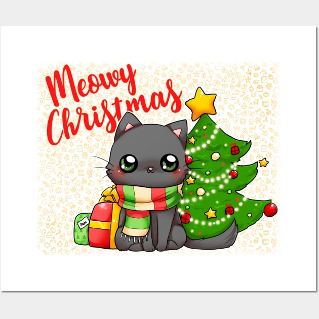 Meowy Christmas - Merry Christmas cat card Wall Art by linkitty